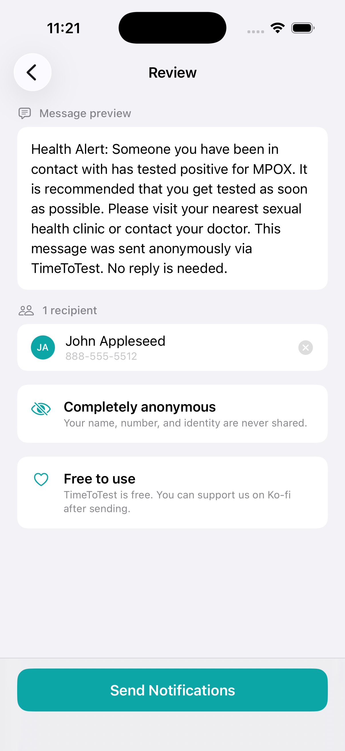 Review message screen
