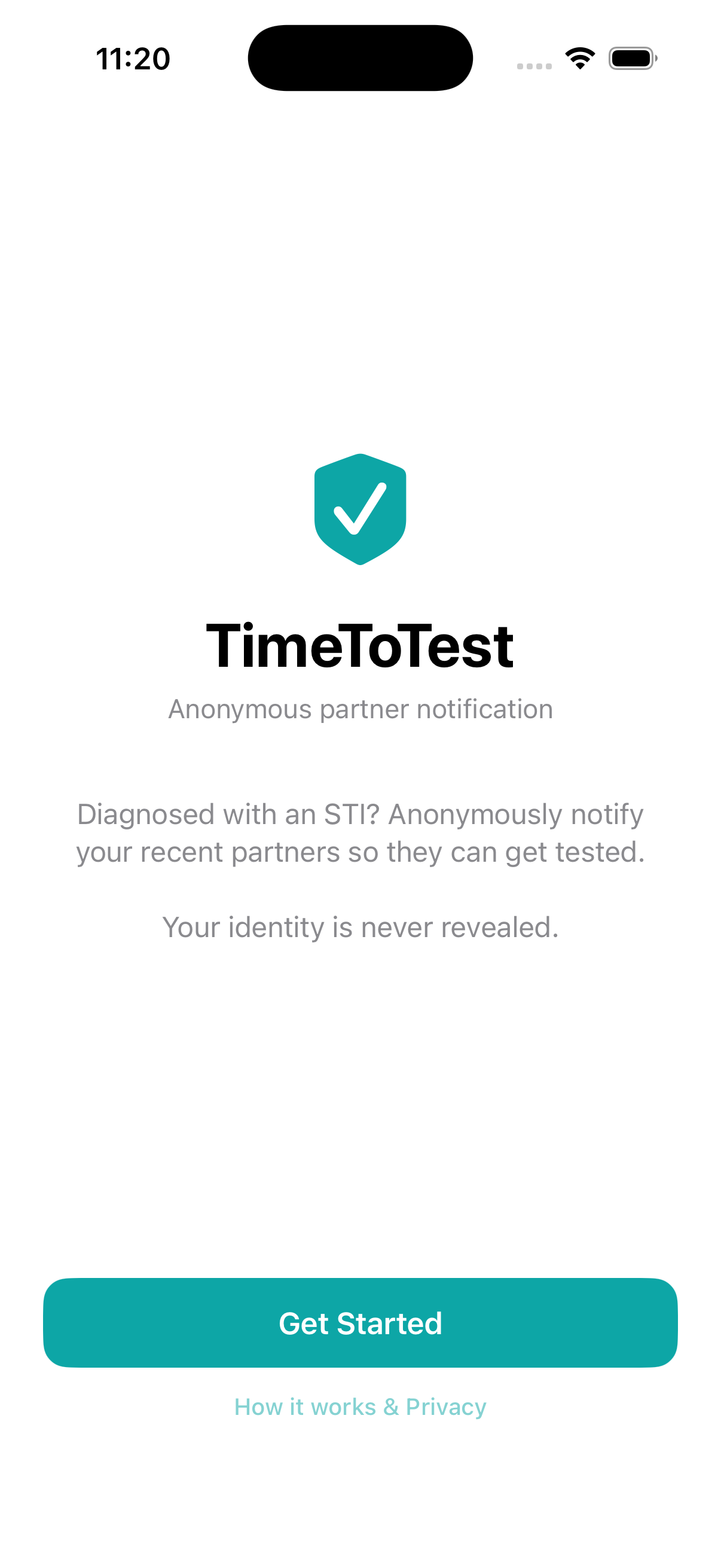 TimeToTest app welcome screen